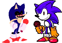 a cartoon of a sonic holding a microphone next to another sonic