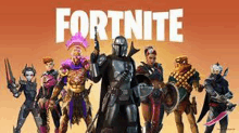 a group of people are standing next to each other in a fortnite game .