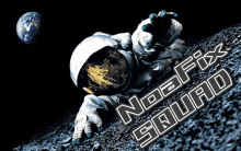 an advertisement for noafix squad shows an astronaut crawling on the moon