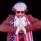 a man wearing headphones and a scarf with the words rio de janeiro written on it