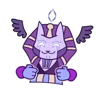 a purple cat with wings and a diamond on its head gives a thumbs up