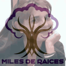 a logo for miles de raices shows a woman with her hand on her chin