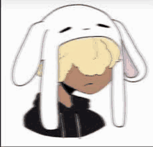 a drawing of a person wearing bunny ears and a black hoodie .