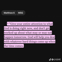 a screenshot of a quote from matthew 6 msg