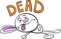 a cartoon bunny is laying down with the word dead written above it