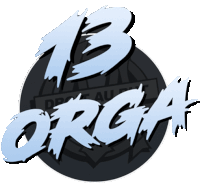 a logo for 13 orga with a black circle in the background