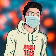 a man wearing a hoodie that says ansh ters on it