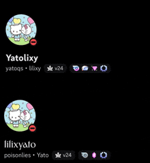 two hello kitty icons are displayed on a black background with the name yatolixy at the top