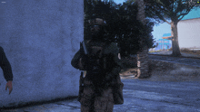 a soldier in a video game has a badge that says police on it