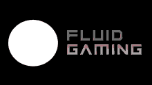 a logo for fluid gaming with a red circle