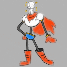 a drawing of papyrus wearing red boots and a scarf