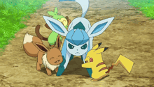 a group of pokemon including eevee and pikachu