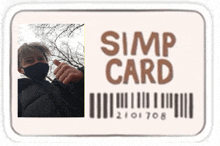 a simp card with a picture of a person wearing a mask on it