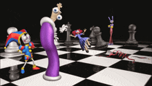 a group of cartoon characters are playing chess