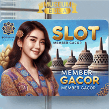 a poster for slot member gacor shows a woman in a floral dress