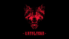 a red wolf is on a black background with the word kazulegar below it