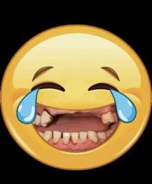 a smiley face with tears coming out of its eyes and missing teeth