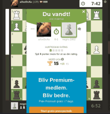 a screen shot of a chess game with a popup that says du vandt