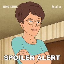 a cartoon of a woman with her arms crossed and the words spoiler alert below her