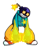 a cartoon character with a bomb on his head and a x on his eyes