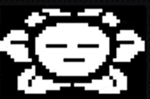 a black and white pixel art drawing of a skull with a smiley face .