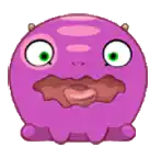 a purple cartoon monster with green eyes and a mustache