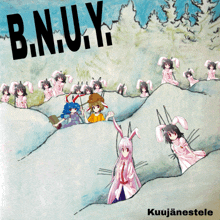 b.n.u.y. is written on a poster with rabbits