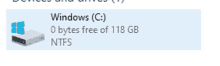 a computer screen shows that windows has 118 gb of ntfs