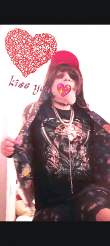 a person with a heart in their mouth and the words kiss you on the bottom