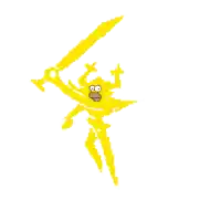 a pixel art of homer simpson with lightning bolts around his head