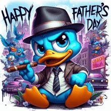 an illustration of a baby duck holding a cigar with the words happy father 's day on the bottom