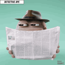 a cartoon character reading a newspaper with the name detective ape