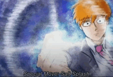 a man in a suit and tie says " special move : salt splash "