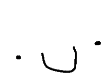 a black and white drawing of a smiley face with two black dots on a white background .
