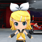 a cartoon character with a bow in her hair is standing in front of a red motorcycle