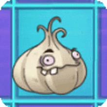 a cartoon drawing of a garlic bulb with a face on it .