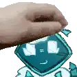 a person 's hand is reaching out towards a cartoon character .