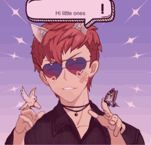 a boy with a cat ear and sunglasses says hi little ones