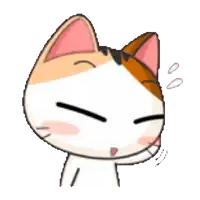 a cartoon cat with a pink ear and a white face