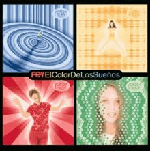 a collage of four images with the words fey color de los suenos at the top