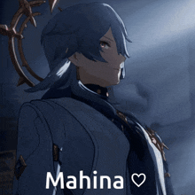 a blue haired anime character with the name mahina