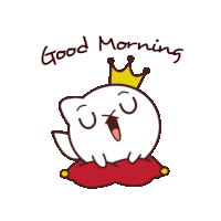 a cartoon cat with a crown and the words good morning written below it