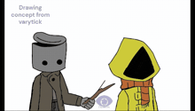 two cartoon characters shaking hands with the words drawing concept from varytick