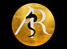 a white letter r with a black dragon in the middle