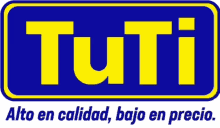 a blue and yellow logo that says " tutti " on it