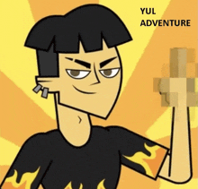 a cartoon character with the name yul adventure on the bottom right