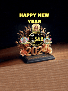 a happy new year sign that says s & b on it