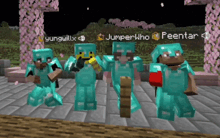 a group of minecraft characters including yungwillx jumperwho and feentar pose for a picture