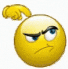 a yellow smiley face with an angry look on its face and a hand pointing at it .