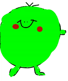 a drawing of a green frog with a smile on its face